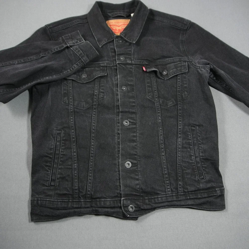 Levi's Black Denim Trucker Jean Work Moto Men Jacket M Type 3 Western
